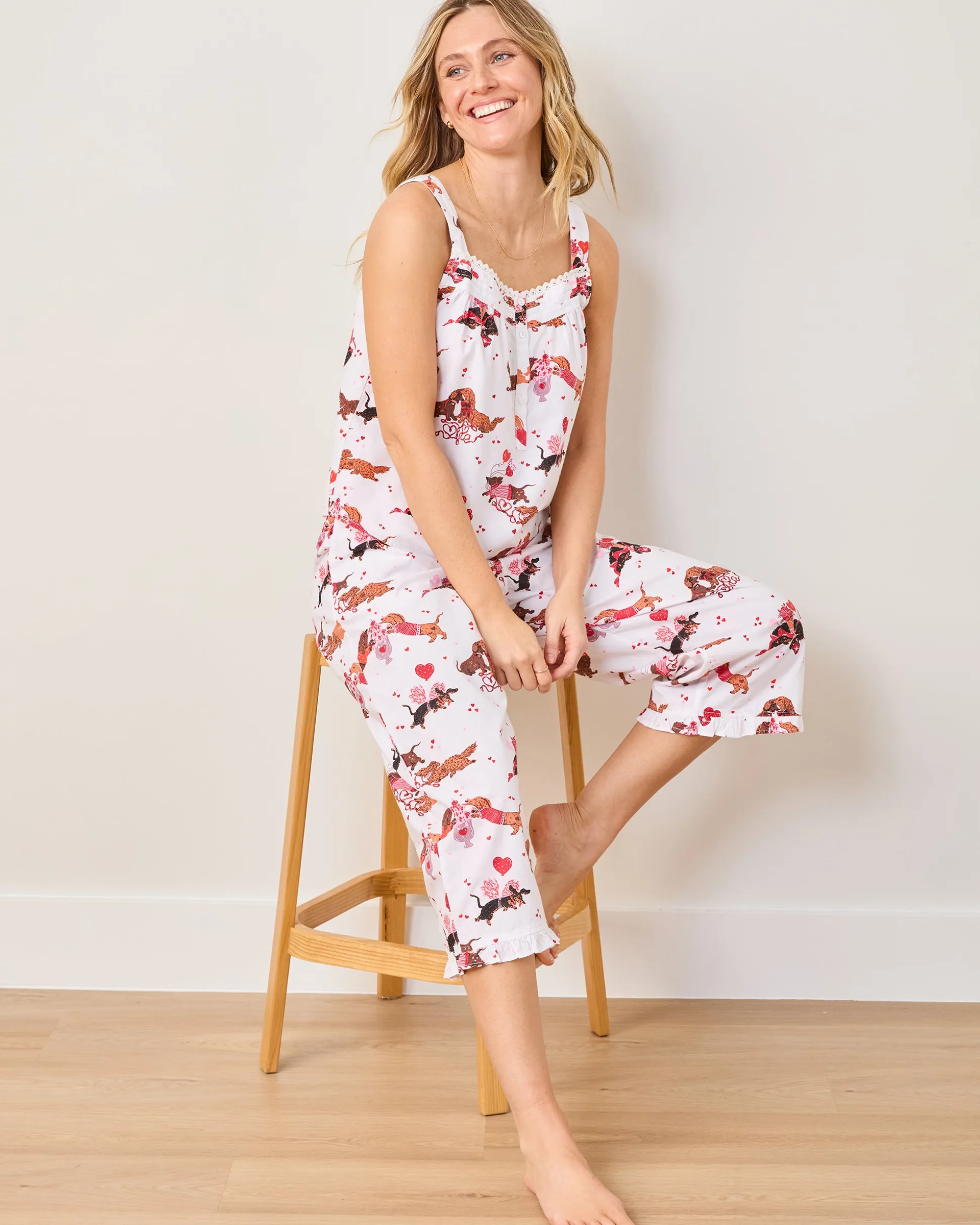 Back To Bed Cropped Pant Set in Dachshund Date