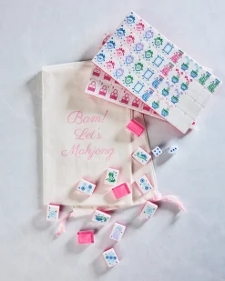 Bam! Let's Mahjong in Grandmillennial Mahjong Tiles With Mat & Shufflers