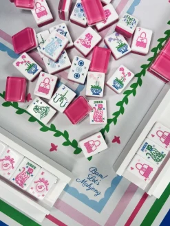 Bam! Let's Mahjong in Grandmillennial Mahjong Tiles With Mat & Shufflers