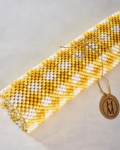 Beaded Table Runner in Yellow Check