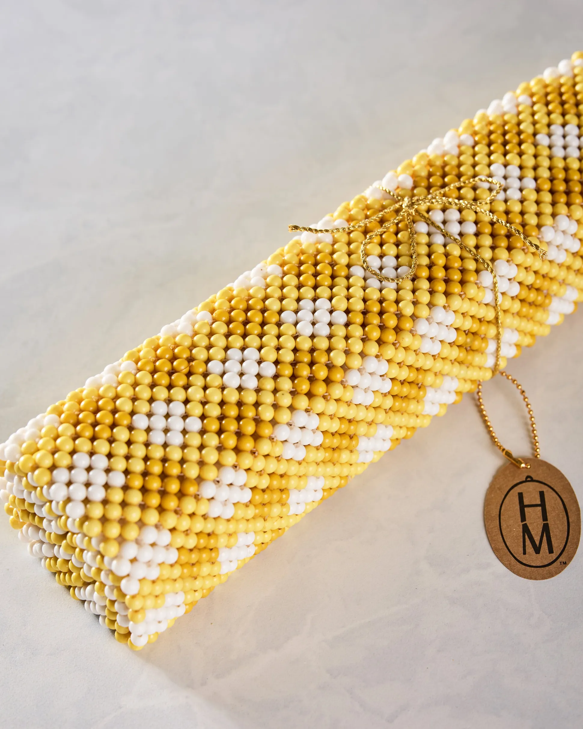 Beaded Table Runner in Yellow Check
