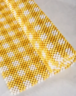 Beaded Table Runner in Yellow Check