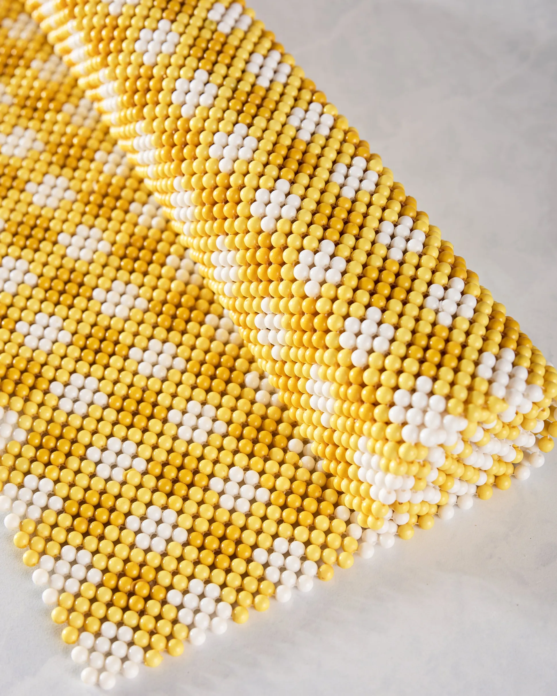 Beaded Table Runner in Yellow Check