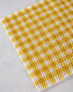 Beaded Table Runner in Yellow Check