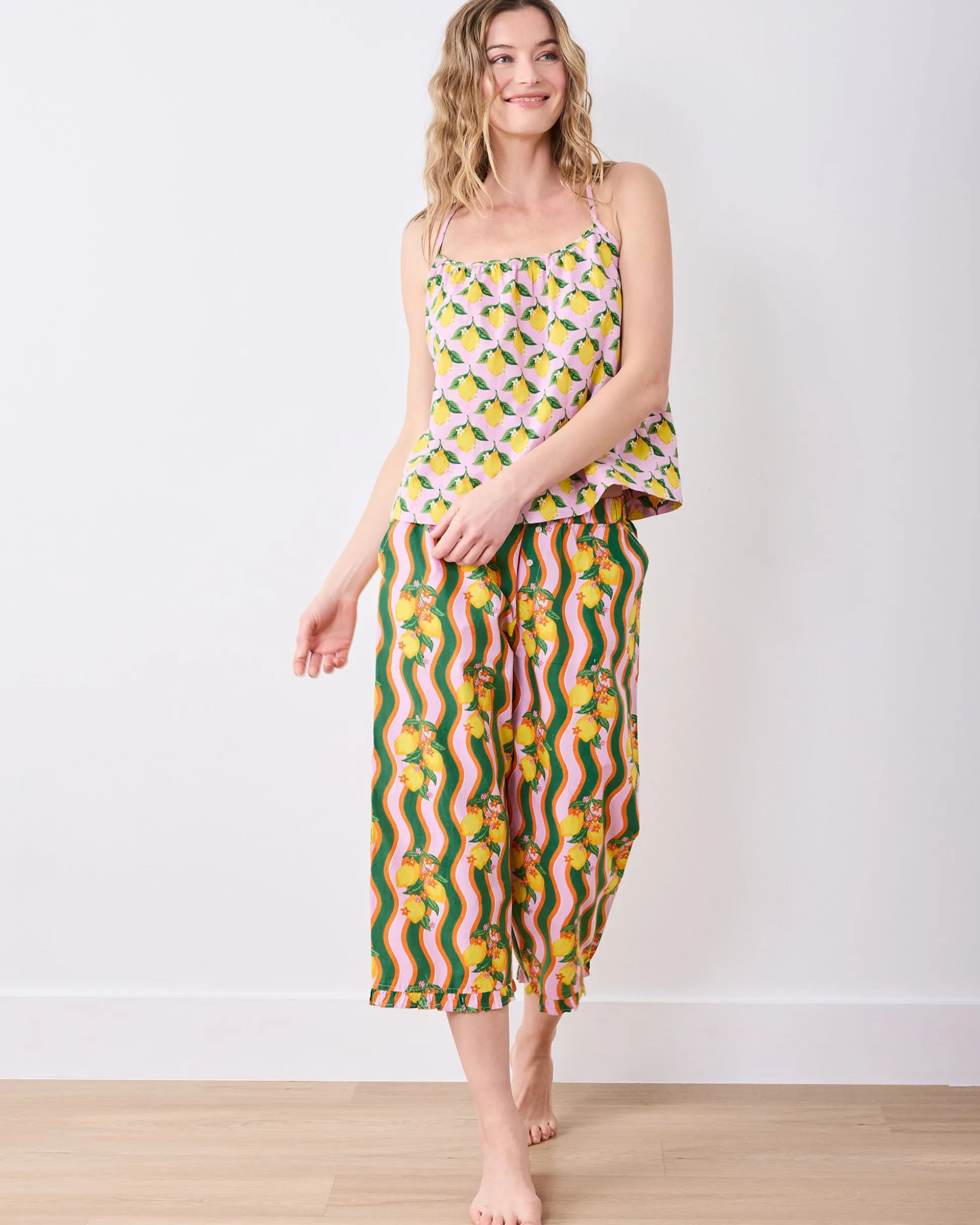 Cami & Ruffle Crop Pants Set in Lemon Twist