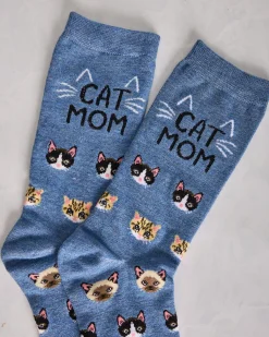 Cat Mom Bamboo Crew in Denim Heather