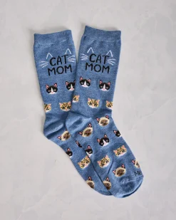 Cat Mom Bamboo Crew in Denim Heather