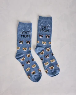 Cat Mom Bamboo Crew in Denim Heather