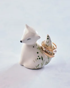 Ceramic Fox Ring Holder in White