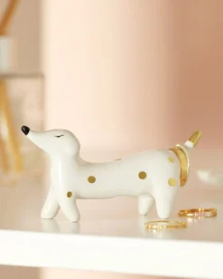 Ceramic Sausage Dog Ring Holder in White Combo