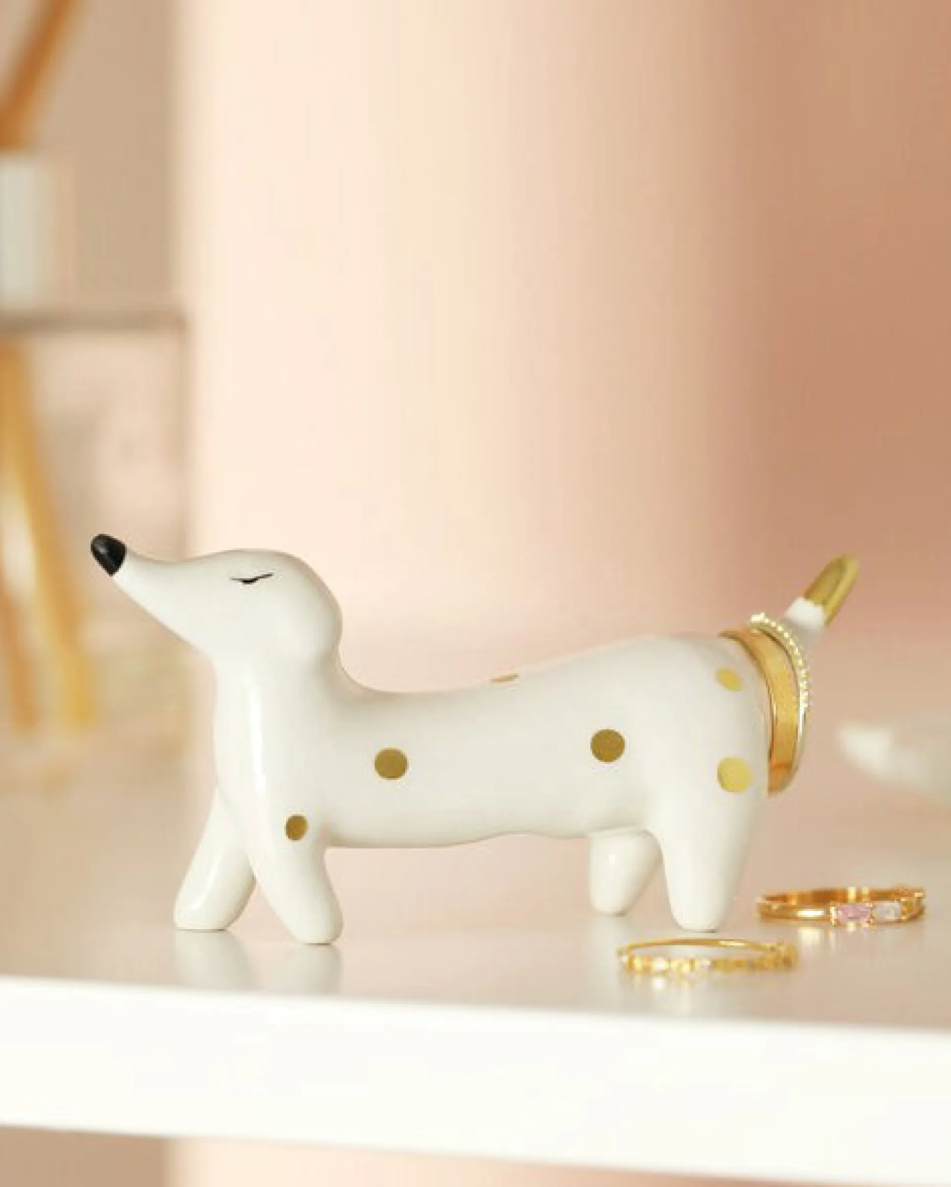 Ceramic Sausage Dog Ring Holder in White Combo