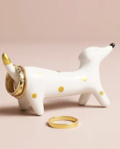Ceramic Sausage Dog Ring Holder in White Combo