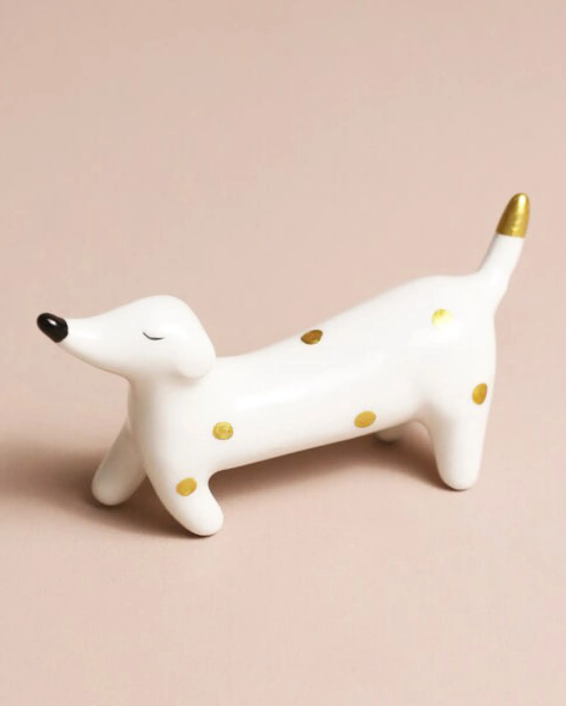 Ceramic Sausage Dog Ring Holder in White Combo