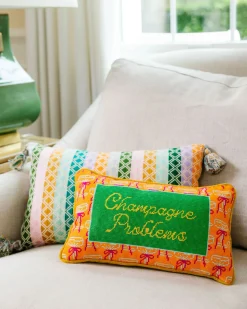 Champagne Problems Needlepoint Pillow in Multi