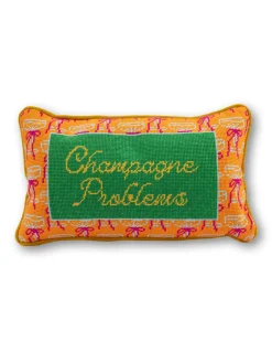 Champagne Problems Needlepoint Pillow in Multi