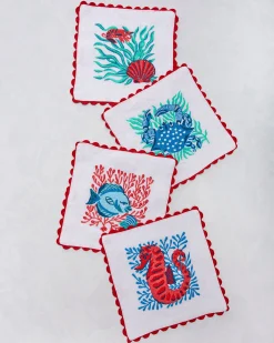 Cocktail Napkins in Stained Glass Sea