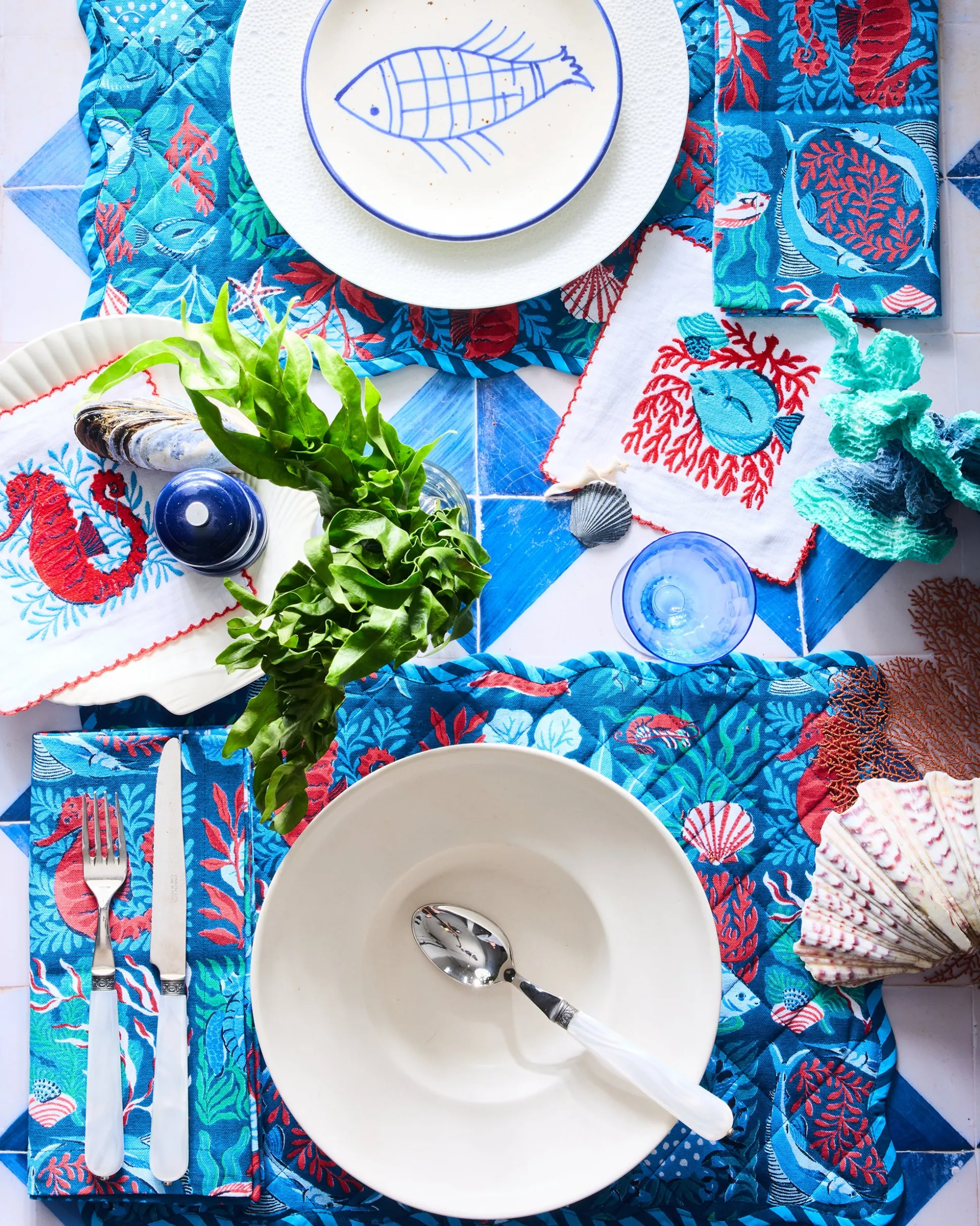 Cocktail Napkins in Stained Glass Sea