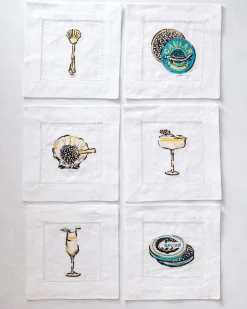Cocktail Napkins Set Of 6 in Champagne & Caviar