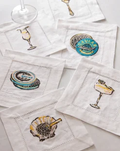 Cocktail Napkins Set Of 6 in Champagne & Caviar