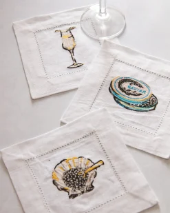 Cocktail Napkins Set Of 6 in Champagne & Caviar