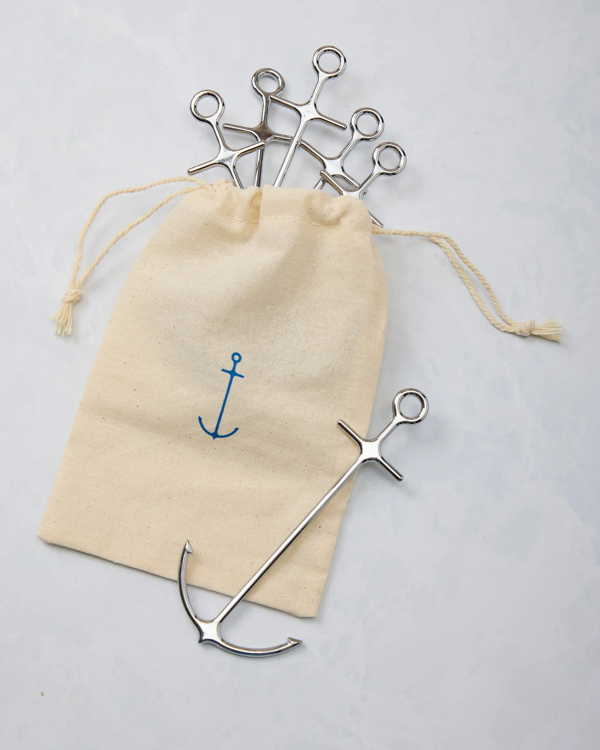 Cocktail Picks Set Of 6 in Silver Anchor