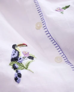 Cotton Linen Everyday Button Down in Embroidered Pineapple Toucan