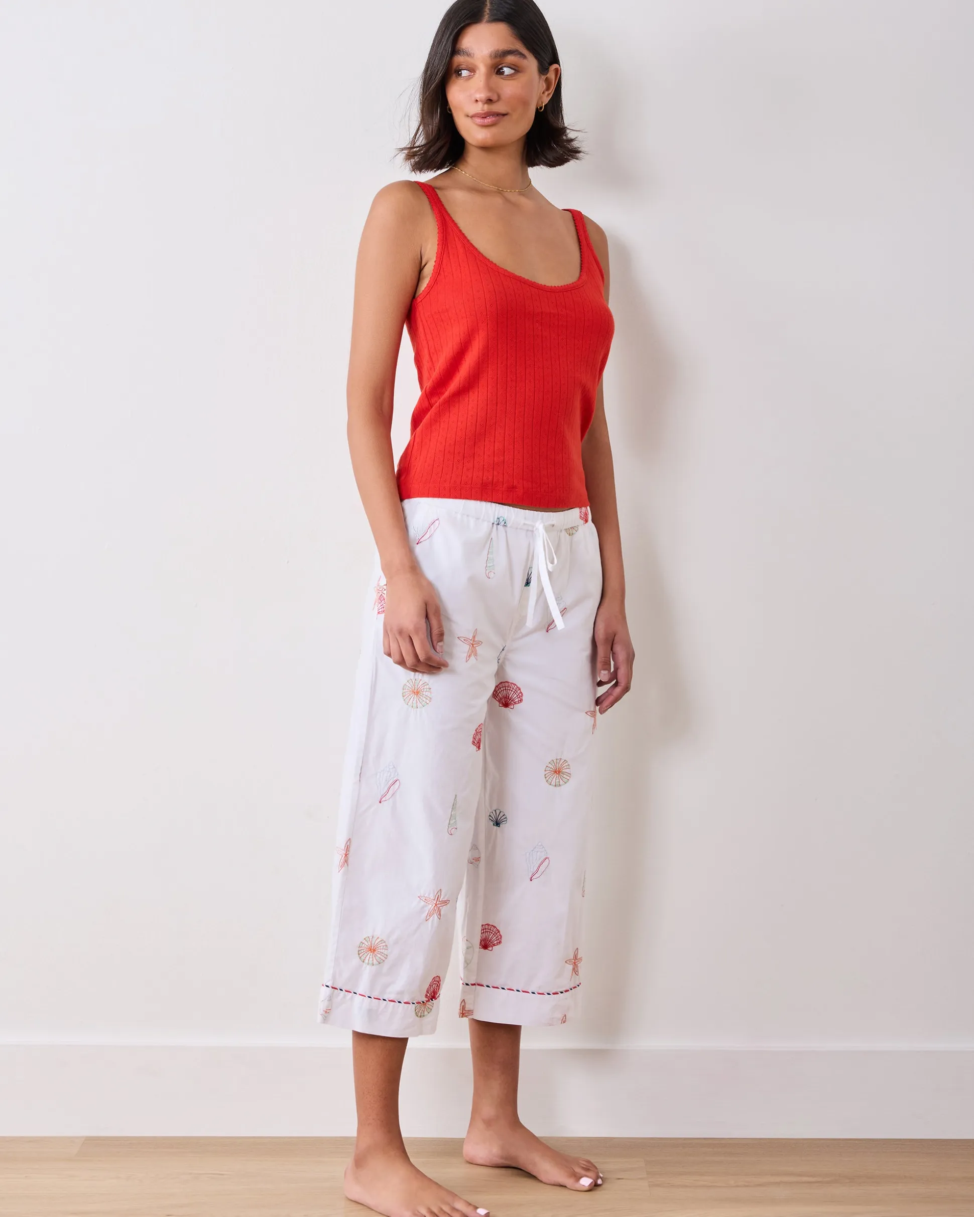 Cropped PJ Pant in Embroidered Shells