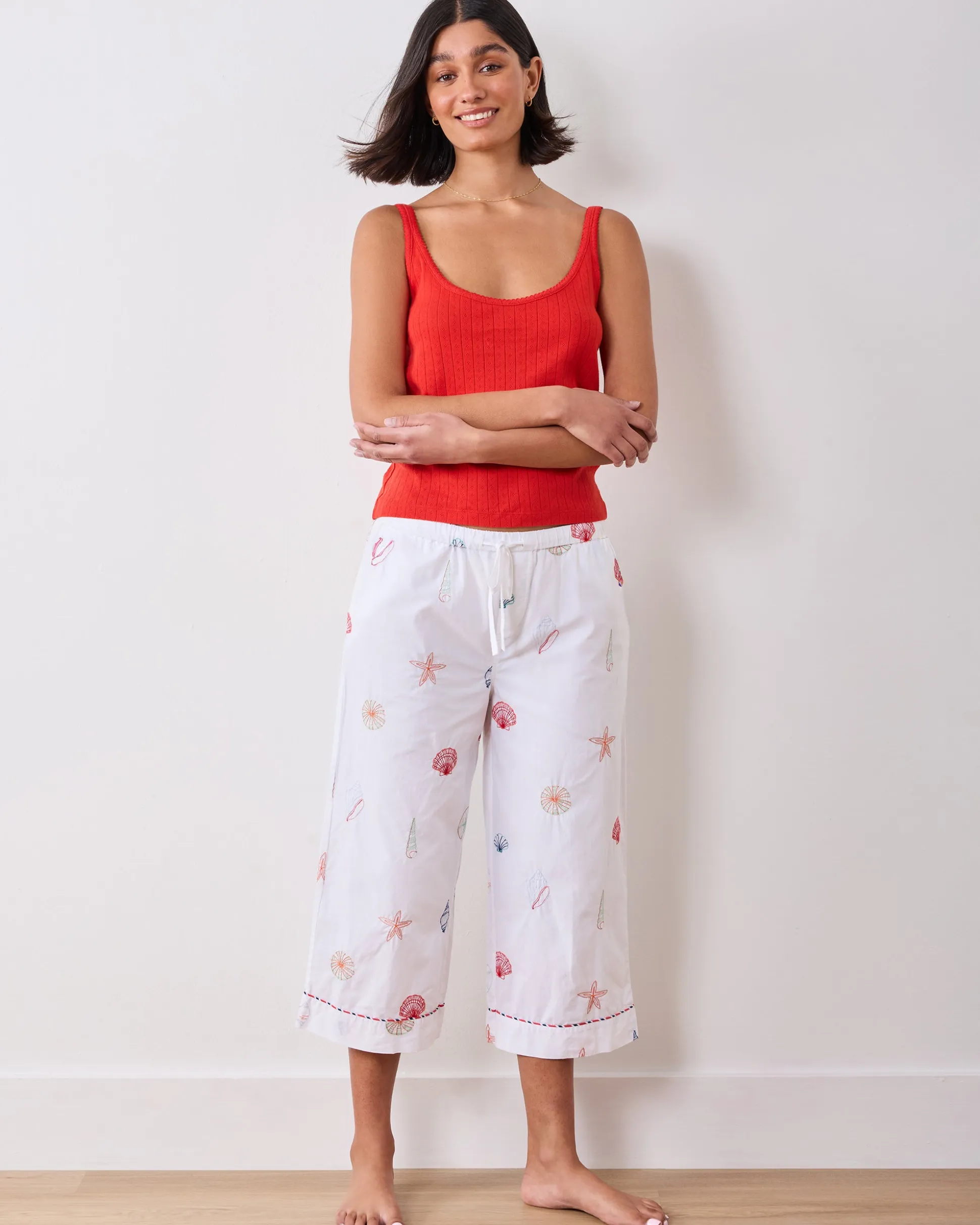 Cropped PJ Pant in Embroidered Shells