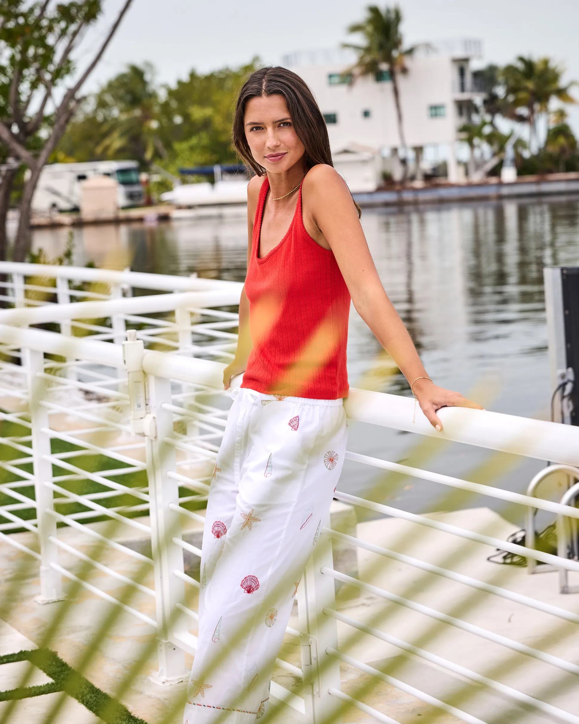 Cropped PJ Pant in Embroidered Shells