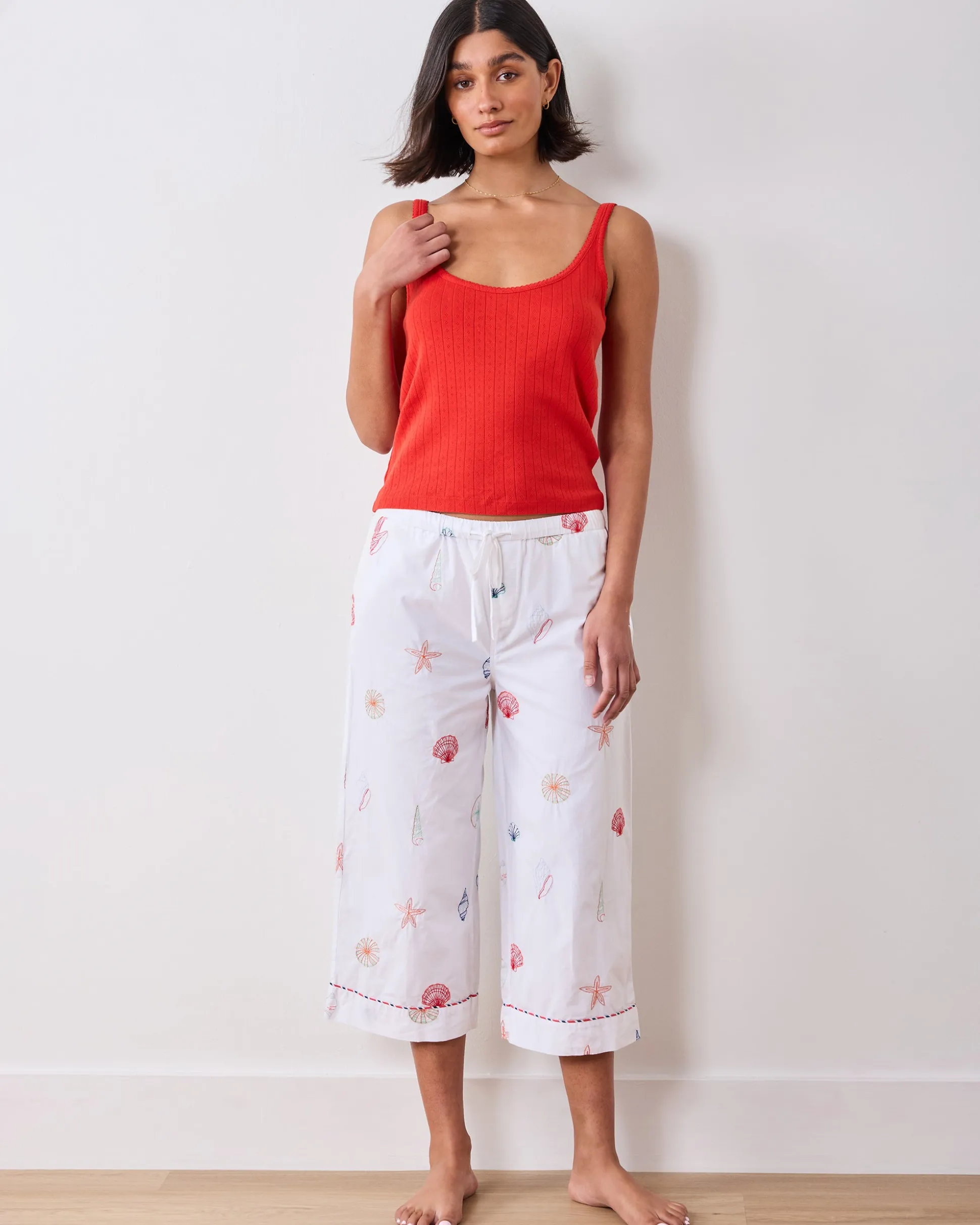 Cropped PJ Pant in Embroidered Shells