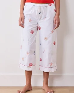 Cropped PJ Pant in Embroidered Shells