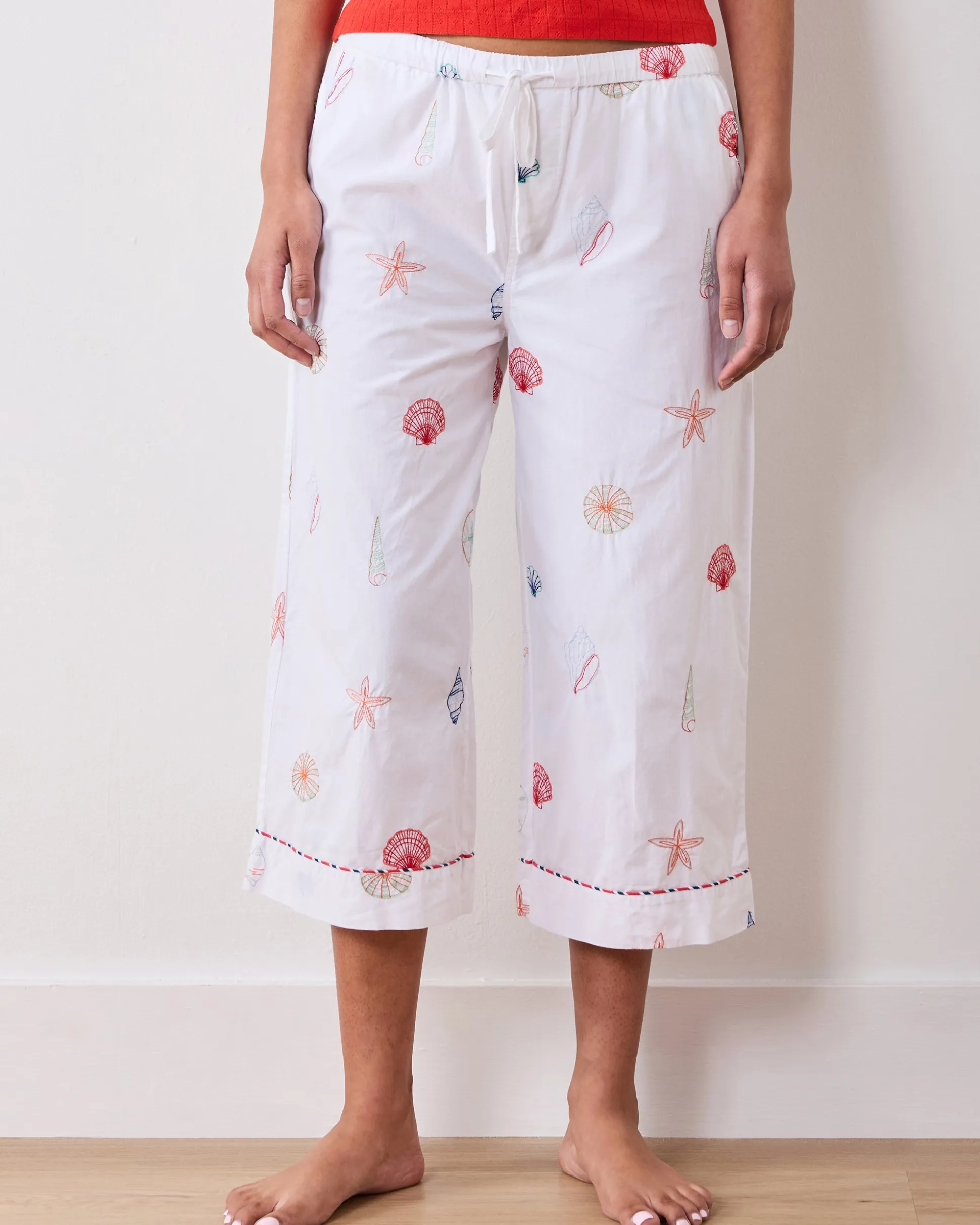 Cropped PJ Pant in Embroidered Shells