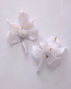 Crystal Lily Earrings in Mother of Pearl