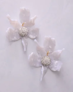 Crystal Lily Earrings in Mother of Pearl