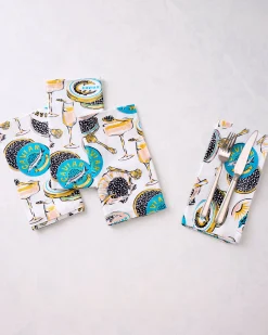 Dinner Napkins Set of 4 in Champagne & Caviar