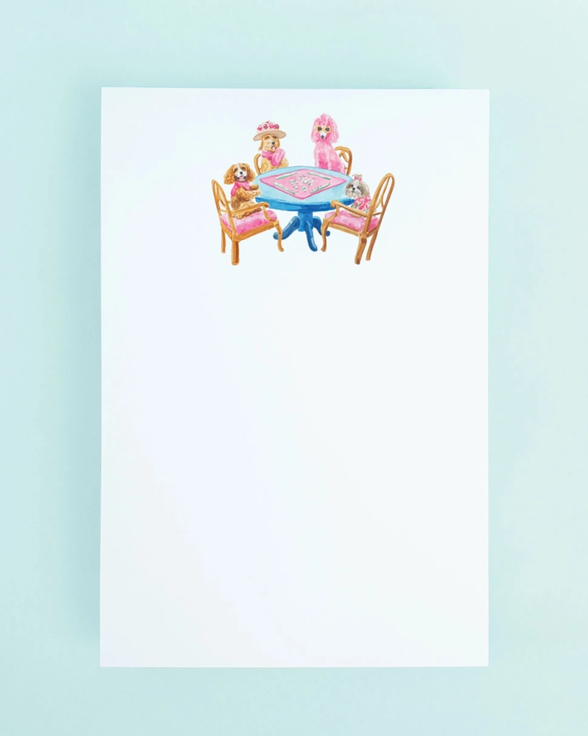 Dogs Playing Mahjong Notepad in White