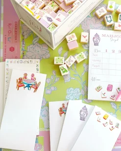 Dogs Playing Mahjong Notepad in White