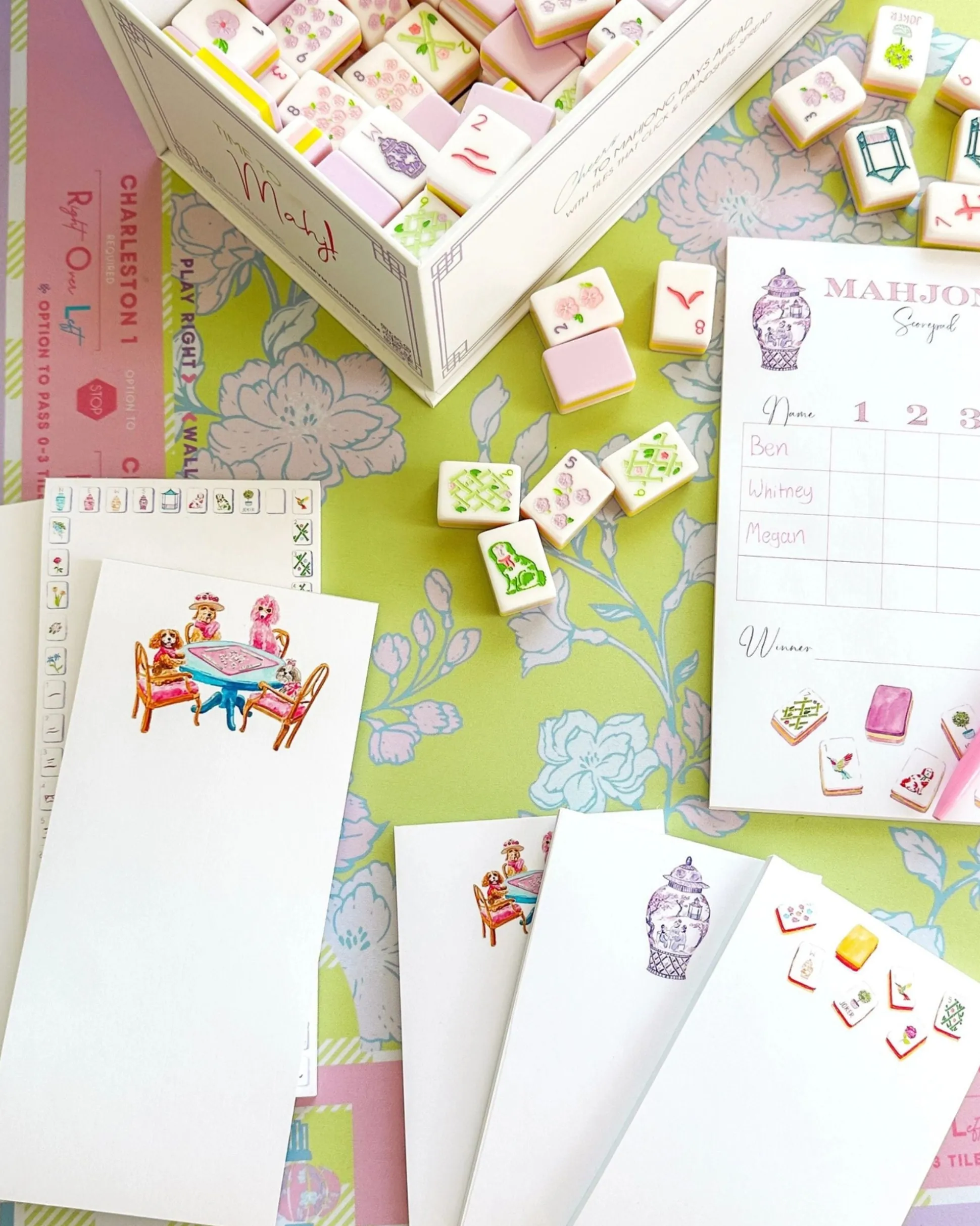 Dogs Playing Mahjong Notepad in White