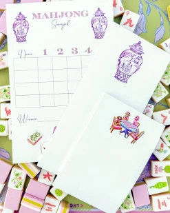 Dogs Playing Mahjong Notepad in White