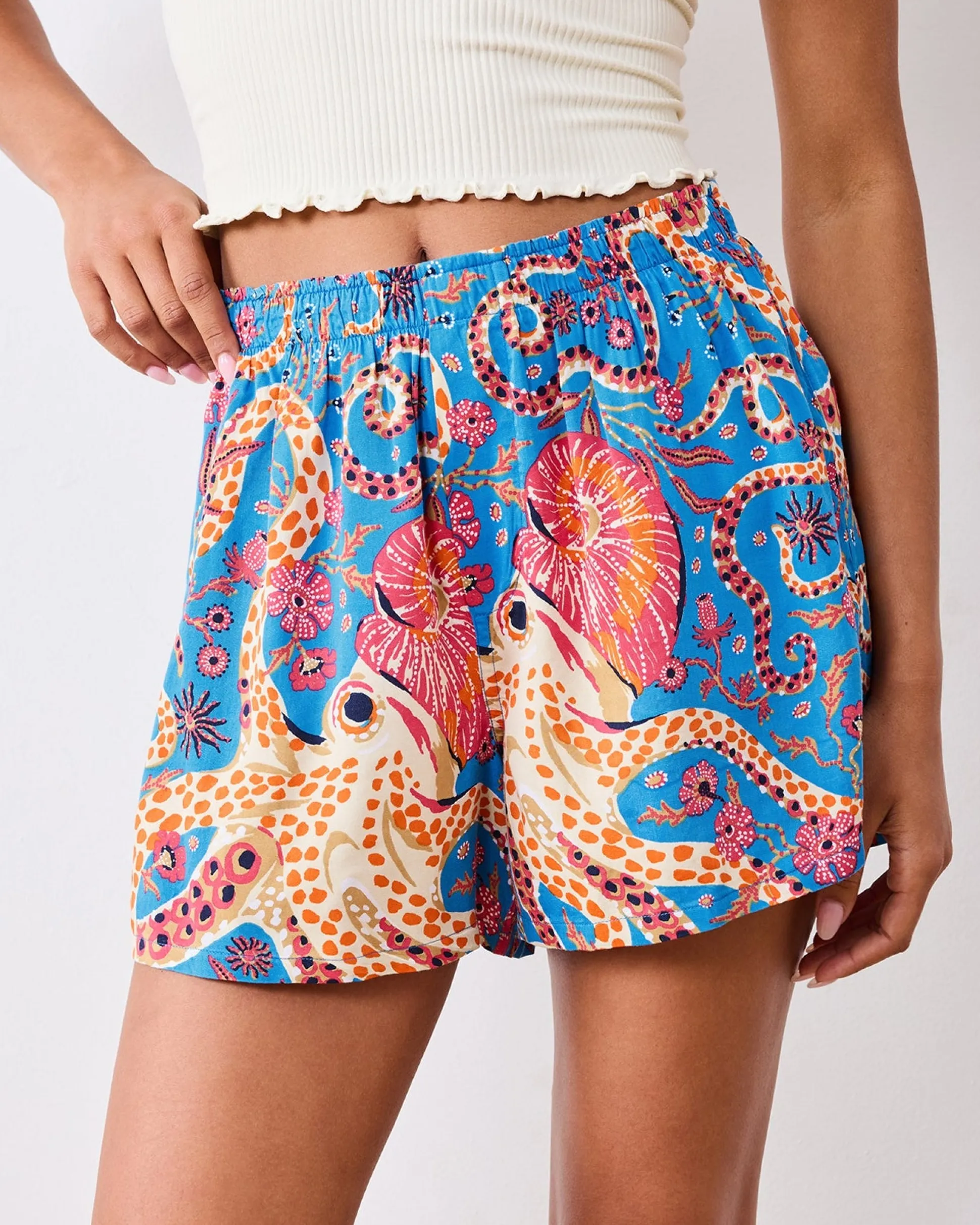Eco Satin Boyfriend Boxer in Octopus Isle
