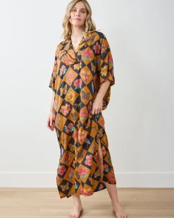 Eco Satin Brigitte Nightgown Set in Botanical Checkerboard