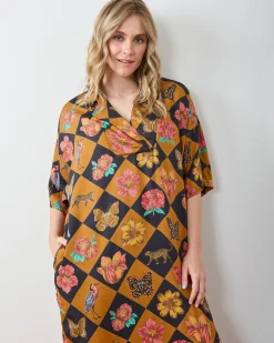 Eco Satin Brigitte Nightgown Set in Botanical Checkerboard