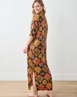 Eco Satin Brigitte Nightgown Set in Botanical Checkerboard