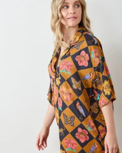 Eco Satin Brigitte Nightgown Set in Botanical Checkerboard