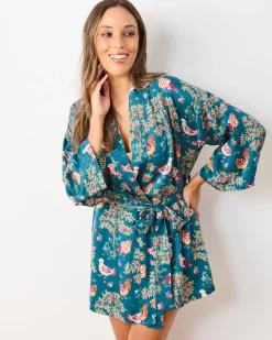 Eco Satin Glam Mini Robe in Hen House