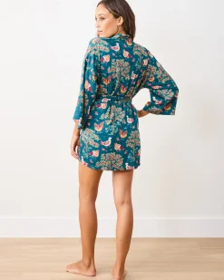 Eco Satin Glam Mini Robe in Hen House