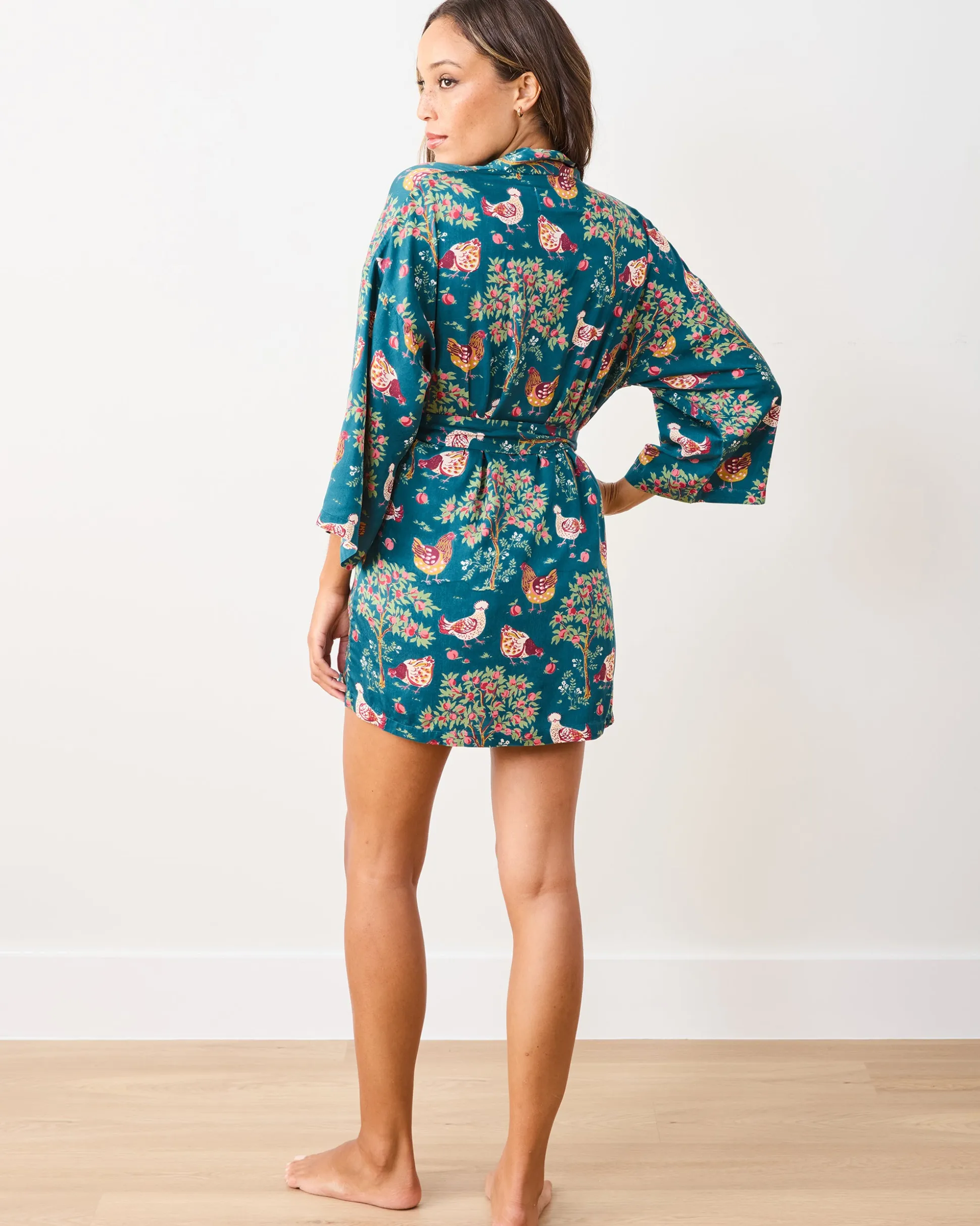 Eco Satin Glam Mini Robe in Hen House
