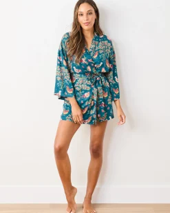 Eco Satin Glam Mini Robe in Hen House