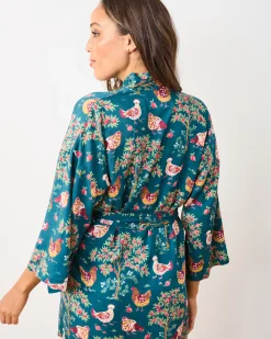 Eco Satin Glam Mini Robe in Hen House