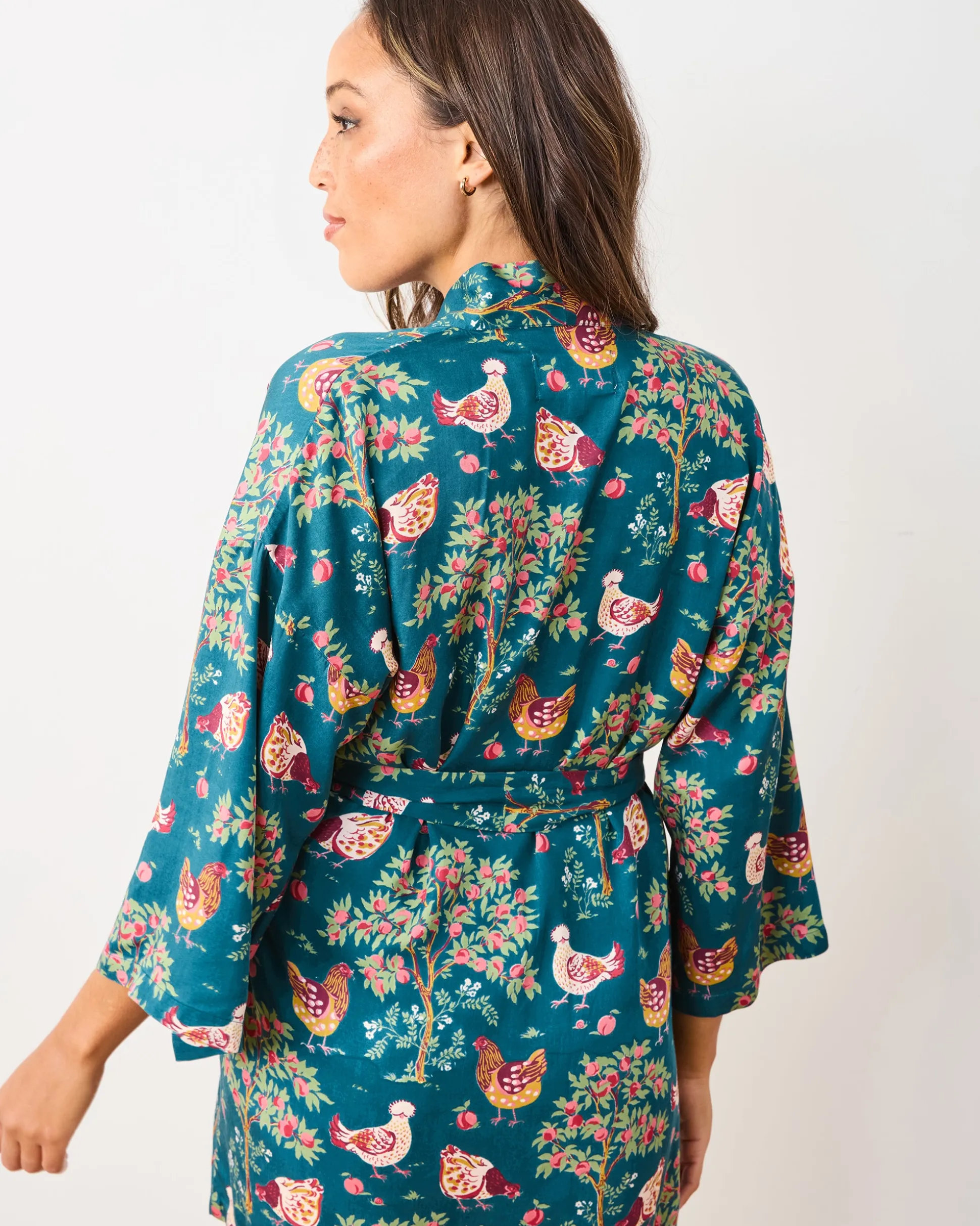 Eco Satin Glam Mini Robe in Hen House